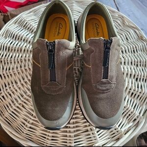 Clarks Women's Olive Suede Zip Sneakers